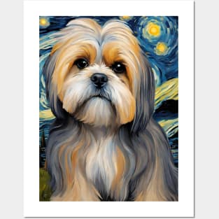 Lhasa Apso Dog Breed Painting in a Van Gogh Starry Night Art Style Posters and Art